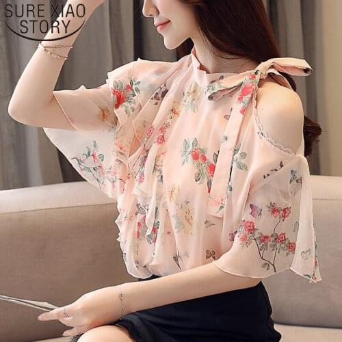 2021 Summer New Off-Shoulder Flounced Loose-Fit Women Tops Short Sleeve Floral Chiffon Blouse Women Blusas Mujer De Moda 8673 50