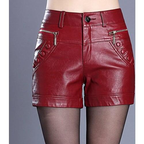 2020 Large Size High Waist Was Thin Slim Casual Wild High Quality Pu Leather Shorts Female Outerwear Suit Shorts Black Red