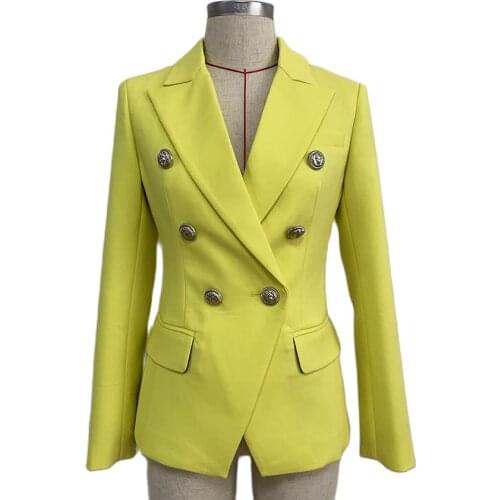 Better Fabric 2021 Autumn New Euro American Style High Quality Double Breasted Elegant Casual Yellow Blazer Jacket Woman