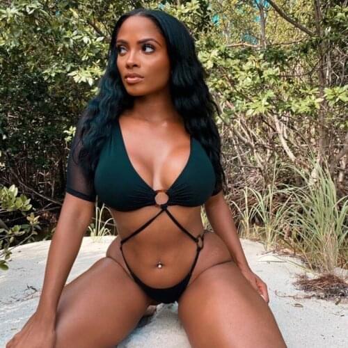 BKLD Tops For Women Summer 2021 New Festival Clothing Mesh Patchwork Short Sleeve Ring Hollow Out Sexy One Piece Outfit Bodysuit