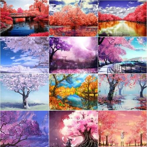 Cherry Blossoms Landscape 5D Diy Diamond Painting Mount Fuji Pictures of Rhinestone Dream Embroidery Cross Stitch Kit Home Decor