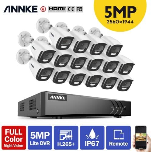 ANNKE 4K Ultra HD 16CH H.265+ DVR Security System True Full Color Night Vision Security Camera IP67 Outdoor CCTV Camera Kit