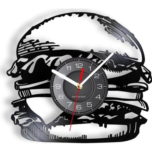 Big Mac Hamburger Wall Clock With LED Backlight Yummy Fast Food Burger Snacks Vinyl CD Disc Wall Watch Fancy Decor Disk Crafts