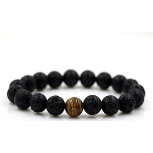 BPPCCR 12 Constellation Natural Black Onyx 10mm Lava Tiger eye Stone Beads Men Bracelet Leo Lovers Energy Strand pulseras