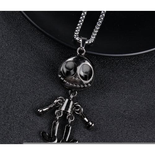 Creative Personality Trendy Cute Skeleton Pendant Necklace Long Titanium Steel Box Chain Necklace Unique Design Jewelr