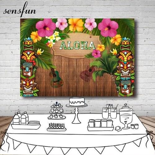 Sensfun Luau Photography Backdrop Tiki Aloha Party Hawaii Tropical Background Decor Photocall Backdrop Photo Studio Banner