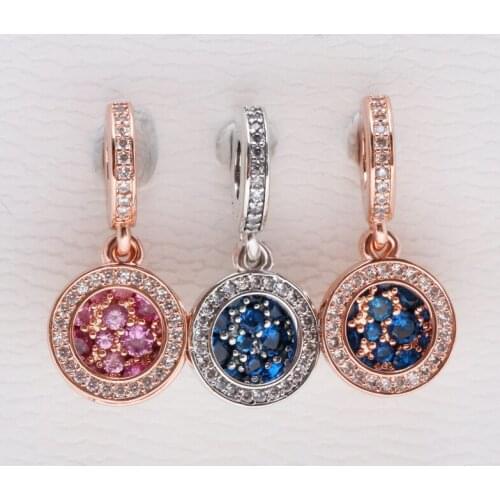 DoDoFly Genuine 925 Sterling Silver SparklingShining pink and blue double-panel pendant fit Original charm Bracelet