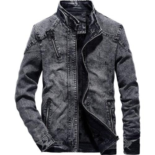 Vintage Denim Jackets Men Slim Fit Solid Color Casual Mens Jeans Coat Fashion Stand Clothes for Men Black Blue Casaca Hombre
