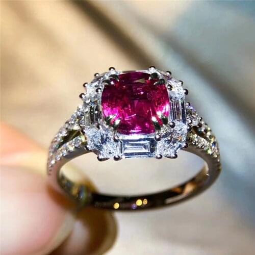 Ekopdee Vintage Classic Garnet Red Cubic Zirconia Engagement Rings For Women Big Zircon Adjustable Ring Anniversary Jewelry