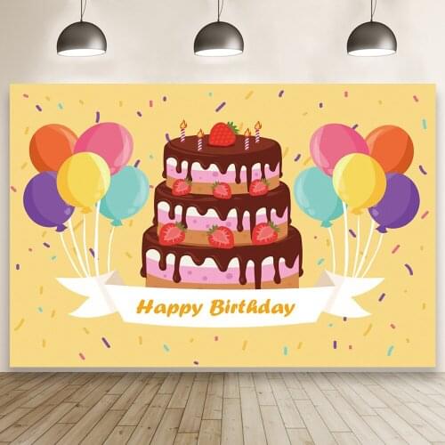Pudding Cake and Balloons Background Portrait Photography Happy Birthday Party Photozone Decor Backdrops Photocall Studio