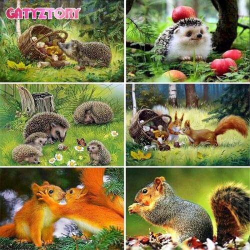 GATYZTORY Animal 5D Diy Diamond Painting Hedgehog Squirrel Cross Ctitch Kits Wall Sticker Diamond art Mosaic Embroidery Painting