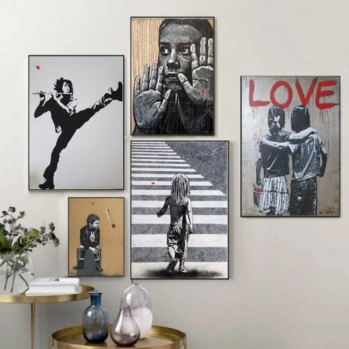Graffiti street girl modular wall art canvas painting oil painting picture print poster home decoration living room