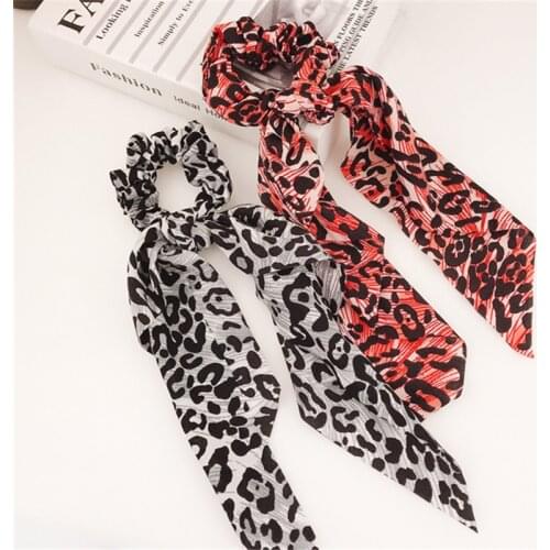 Tail Long Elastic Leopard Print Ponytail Ribbon Hairband Animal Scrunchies Scarf