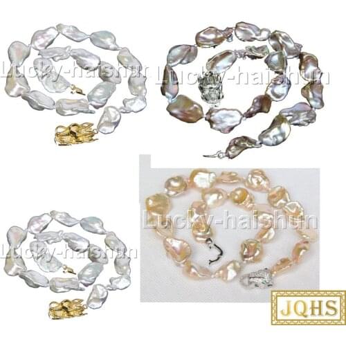 JQHS AAA+ luster 17" 27mm white purple pink Kasumi pearls Beaded Strand knotted necklace leopard clasp j11761-5