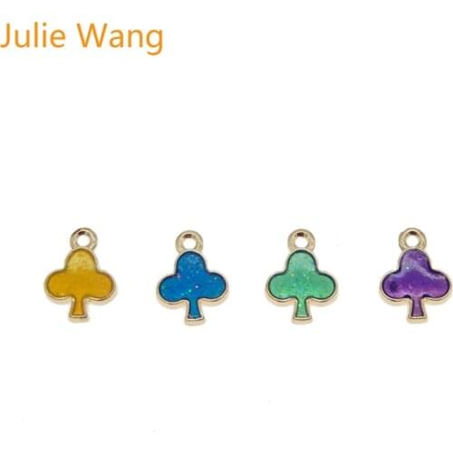 Julie Wang 8PCS Mix 4 Colors Alloy Gold Base Enamel Small Tree Charm Necklace Pendant Earrings DIY Jewelry Making Accessory