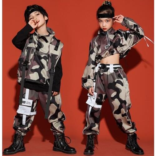 Kids Hip Hop Clothing Camouflage Vest Hiphop Suit For Boys Girls Jazz Performance Costumes Streetwear Hiphop Rave Wear DQS7463