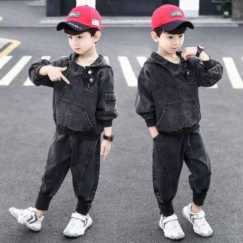 Black Color Children Warm Spring Autumn Tops+Pants 2Pieces Sets Casual Cotton Sport Clothing For 3-12 Yrs Boy Clothes Outfits