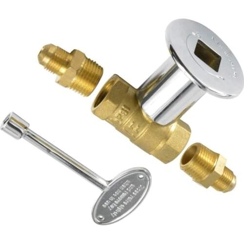 1/2Inch Straight Quarter Turn Shut-Off Valve Kit for NG LP Gas Fire Pits with Chrome Flange key valve with 3/8"flare adapters