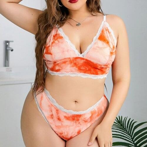 Big Breast Set Sexy Triangle Bra Set 4XL Thin Tube Top Bh Plus Big Size Cotton Panties Women Brief Thong Set Underwear Brassiere