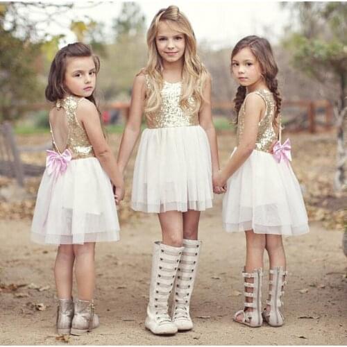 Summer Girls' Sequined Shiny Princess Dress Skirt Girls Clothing Bling Dress