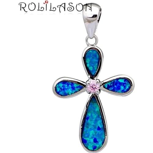 Maxi colar cross pendant popular online Blue Fire Opal Silver Stamped Beautiful Pink Pendant Fashion jewelry OPS573