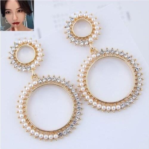 Fashion Gold Color Big Double Round Rhinestone Drop Earrings for Women Brincos Earring 2020 Irregular Korean Jewelry Earing