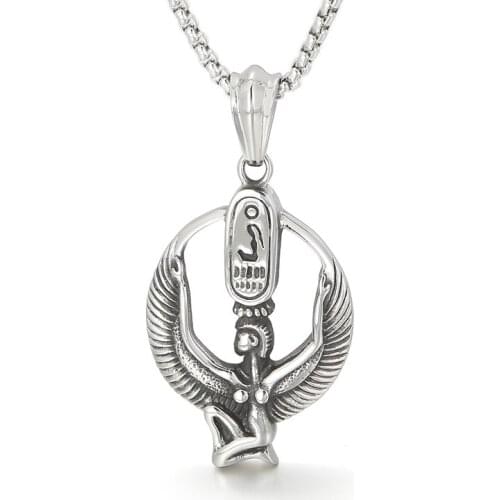European and American retro personality fashion angel wings patron saint titanium steel mens pendant