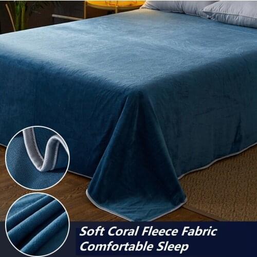 Good Quality Winter Soft Crystal Velvet Flat Sheet Coral Fleece Solid Color Queen King Size Bed Sheet Without Pillowcase