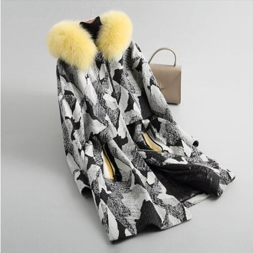 2020 New Long Woolen Coats Natural Fox Hooded Warm Winter Coat Women With Real Mink Fur Pocket Abrigo 18029 WYQ1792