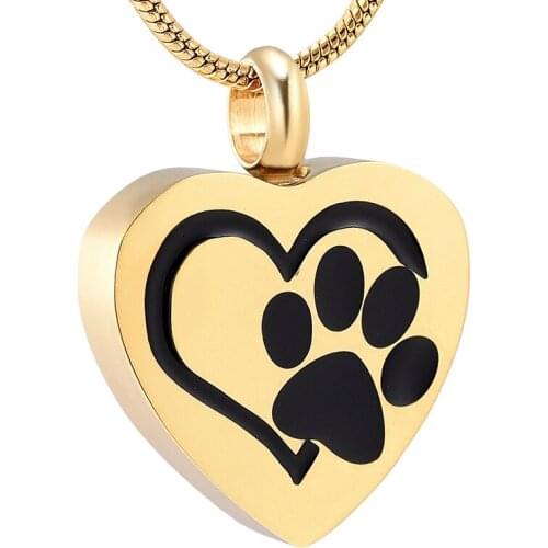IJD11327 Stainless Steel Paw Print Pet Memorial Urn Necklace With Engraving,You Left Paw Print On My Heart Forever Jewellery Urn