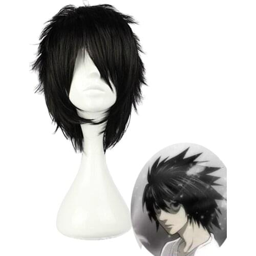 Anime Death Note L Cos Wig Mens L.Lawliet Short Black Heat Resistant Synthetic Fluffy Hair Pelucas Cosplay Wigs + Wig Cap