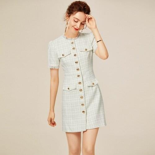 Shirt Dress Casual Style 85% Cotton Blended Dress Pocket Single-breasted O Neck Short Sleeve Dress New Fashion