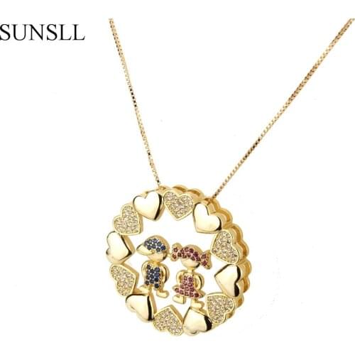 SUNSLL Champagne gold Color Copper Multi-color Cubic Zirconia Boy And Girl Pendant Necklaces Womens Fashion Jewelry Colar