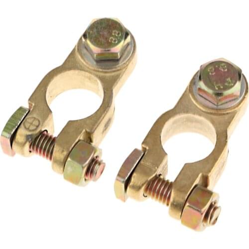 2Pcs Positive & Negative Car Truck Motorcycle Battery Terminals Clamps Gold
