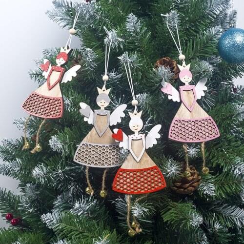 Lovely Christmas Angel Pendant Wooden Ornaments for Home Christmas Party Xmas Tree Ornaments Kids Gifts Decorations