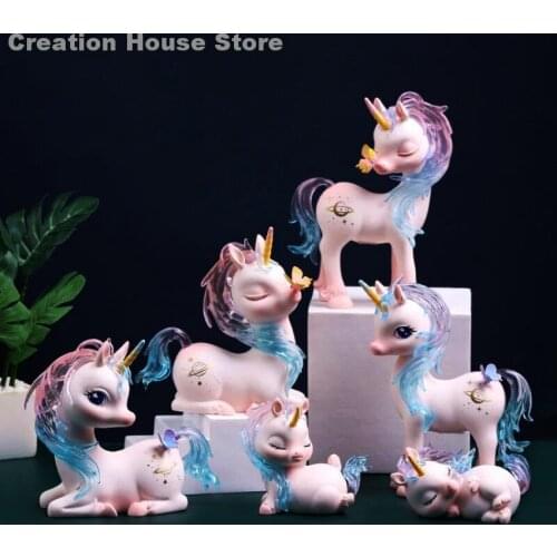 Cute New Creative Resin Unicorn Decor Animal Deer Crafts Decor Figurines Accessories Creative Decor Cartoon Unicorn Ornament