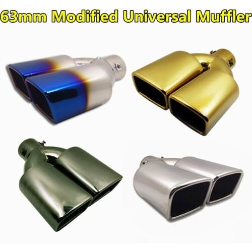 Car-styling 4 Colors 63mm Diameter Modified Universal Stainless Steel Square Outlet Car Exhaust End Tip Pipe 1 Into 2 Muffler