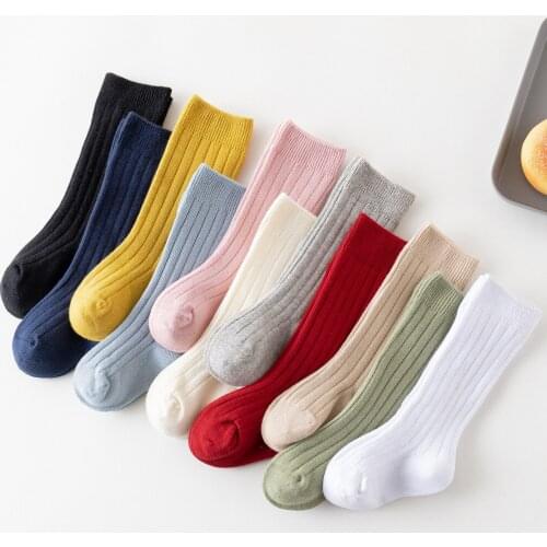 Infant Baby Vertical Stripes Knitting High Knee Socks Newborn Girl Cotton 2021 Autumn Winter Plain Long Socks Children Stockings