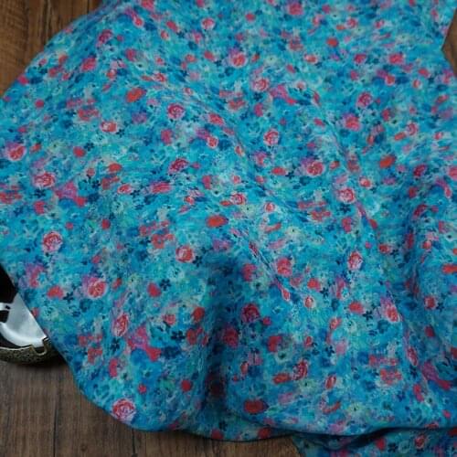 High-end ramie printed fabrics blue dress fabric,sewing accessories,patchwork cloth