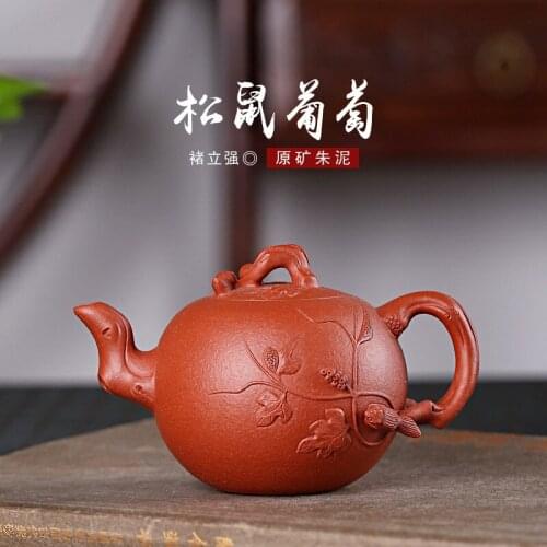 Yixing Ore Mine Purple Sand Pot Agent Zhuni Handmade Pot Squirrel Grape Zhuli Qiang Teapot Tea Set One Substitute