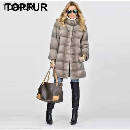 TOPFUR Genuine Leather Jacket Women Winter Coat Women Gray Jacket With Fur Collar Real Mink Fur Coat Women Real Fur Coat Outwear