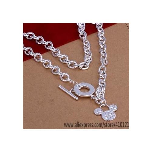 N260 Lucky Charm Silver Color Pendants For Women Sterling Jewelry Necklace Girl Lady Accessories Fashion Micky Tag TO Necklaces