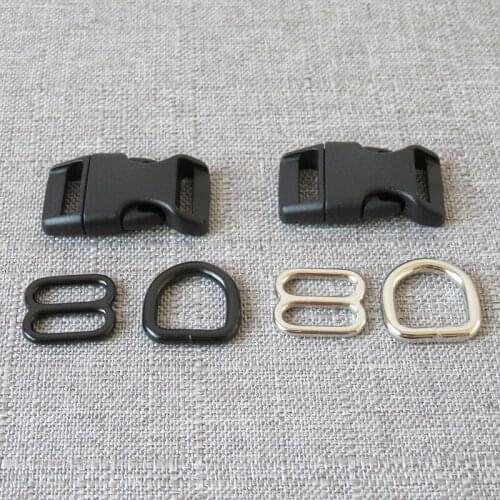 1 set/lot 15mm Plastic buckle metal D ring adjuter strap buckle slider for cat pet dog collar necklace handmade sewing accessory