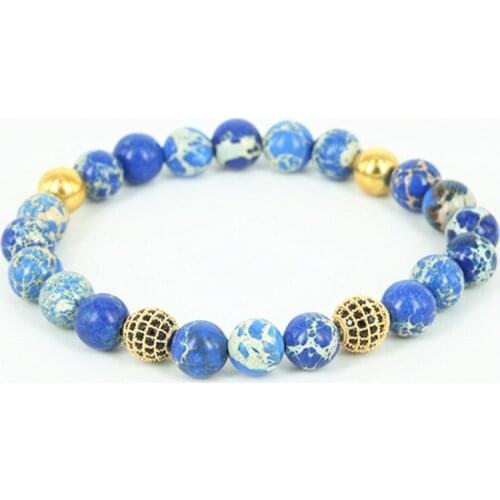 1pc Natural 8mm Imperial Statement Beads Stone Bracelet Charm Men Statement Stone Bracelet with Paved CZ Disco Ball
