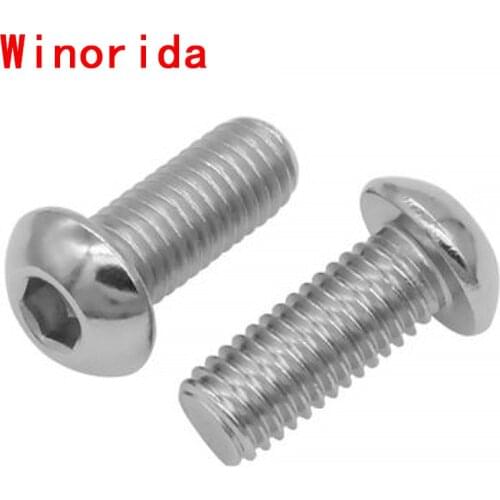10.9 Hexagon Hex Socket Head Button Allen Bolt Screw M1.6 M2 M2.5 M3 M4 M5 M6 M8 Half Round Head Hexagon Socket Head Screw 20Pcs