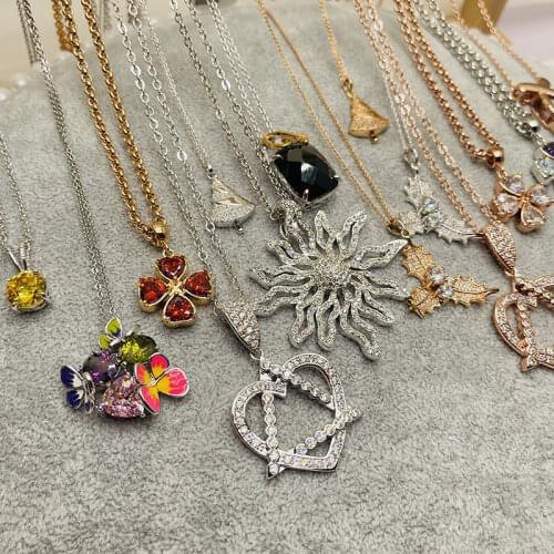 10 Pcs/Lot Cubic Zirconia Pendants Necklaces Crystal Heart Flower Copper Jewelry For Women Mix Designs