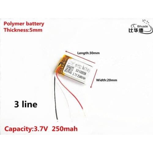 3 line Good Qulity 3.7V,250mAH,502030 Polymer lithium ion / Li-ion battery for TOY,POWER BANK,GPS,mp3,mp4