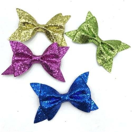 36pcs/lot 4.2" Leather Bow with Clips for Headband Glitter Leather Hairbows Clip DIY Hair Accessories Hairpins Headwear Bandeau
