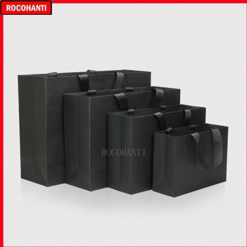 50X Custom Printed Screw Thread Rope Handle Type Matte Black Paper Bag for Advertising Gift Shopping Bags with Your Own Logo
