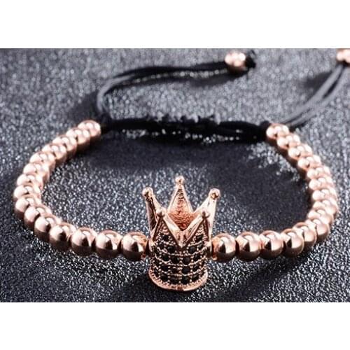 6mm utu4 gold silver copper Crown ball micro pave cz zircon cubic zirconia bracelet rope thread adjusted bead Macrame Charm